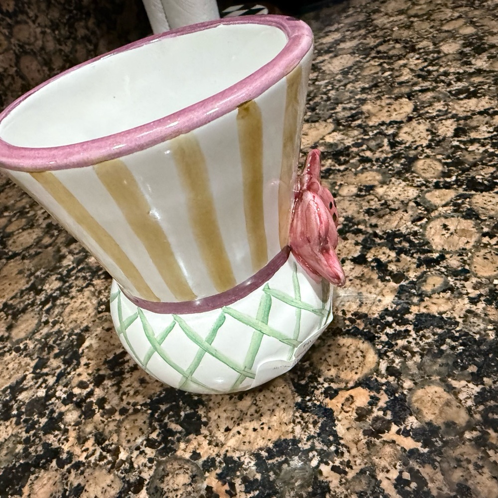 Mackenzie Childs Collectors May Mug Striped Mug with Pink Butterfly - Picture 2 of 4